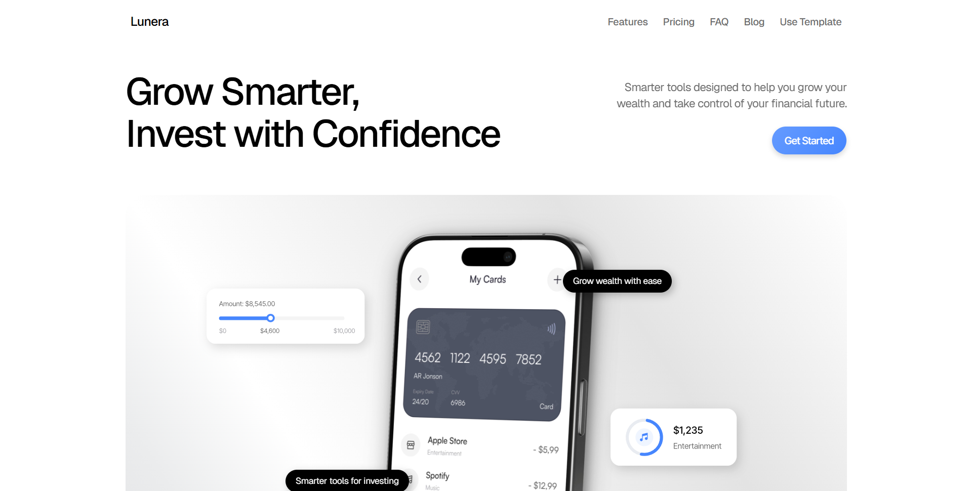 Lunera — personal finance app product page